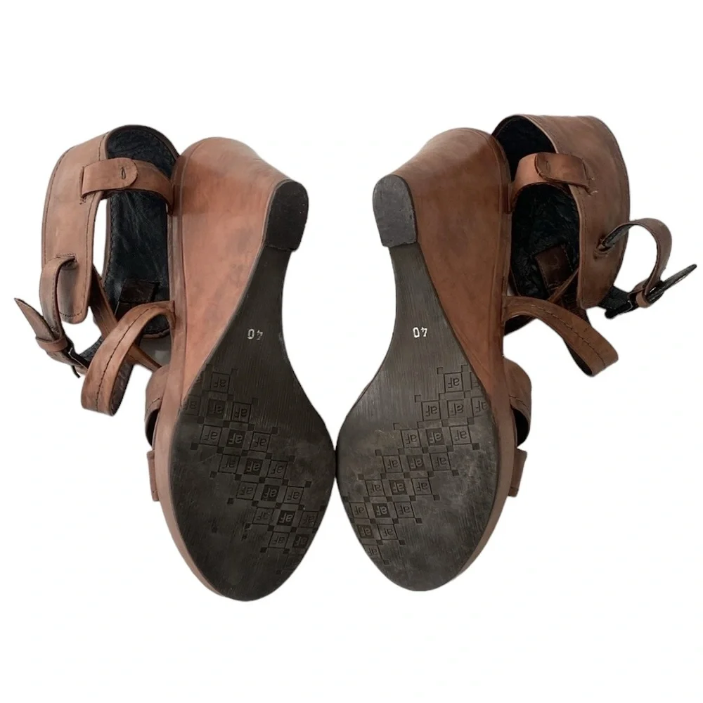 Alberto Fermani AF Brown Leather Distressed Wedges